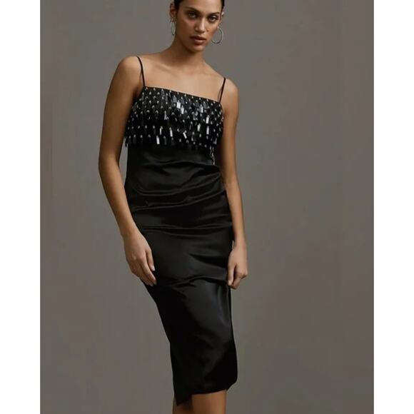Women's Rhode Gabriella Bedazzled Tassel Midi Dress size S in Black Glam Date - Picture 1 of 6
